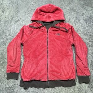 The North Face Hoodie Womens L Pink Gray Reversible‎ Jacket Osito Fleece Sherpa
